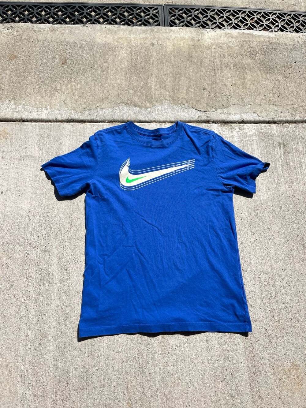 Nike The Nike Tee Royal Blue Short Sleeve T-Shirt with White and Green Swoosh Lo